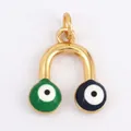 U-shaped evil eye pendant in gold plated copper with green and navy blue zircon stones - Gold Green Blue Ball M916896-4