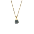 Macro detail of natural raw stone pendant on a delicate gold chain necklace - Approx. 11*18mm / Flash Stone (Labradorite)