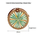 Green yellow shell crossbody bag, 20cm round woven design with pearl inlay - Green Yellow Mosaic Shell