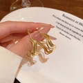Minimalist gold textured double-circle wave earrings with a luxury matte finish - Irregular Double Wave / Gold