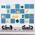 Blauw-beige geblokte oliebestendige keukensticker met kookgerei en voedselpatronen - Raster Servies