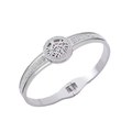 Polished silver stainless steel bangle with a zircon-encrusted tree of life charm - Silver