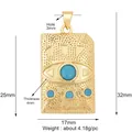 Golden Evil Eye rectangular charm with turquoise stones and textured finish - L559221-Gold Rectangular Amulet