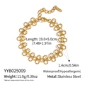 Detail showing butterfly link chain bracelet in gold finish with dimensions and lobster clasp - Round Link Butterfly Stitching Bracelet (YYB025009) / Gold