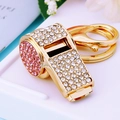 Sparkling crystal whistle keychain with pink rhinestones and gold metal lobster clasp - Single Pack / Pink