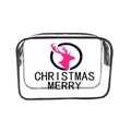 Transparent PVC cosmetic bag with black trim and pink reindeer Christmas print - 055-Christmas Merry Black Text