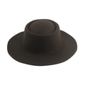 Detailed view of dark brown wool felt fedora with a round top and flat wide brim - Plain / Dark Coffee