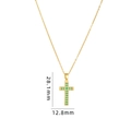 Titanium steel gold cross necklace featuring double rows of green zircon stones and fine chain - Gold Emerald Cross (A238)