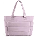 Quilted nylon tote bag in lavender purple with multi-compartments and top handles - Purple