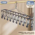 Set of 2 gun grey stainless steel drying racks with 20 clips and windproof hooks - 2 Pcs/Set / 20 Clips / Gunmetal