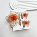 Set of three translucent orange gradient plumeria hair clips with white polka dots - Snowflake-patterned Frangipani Orange Set (including Card)