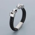 Bracelet punk pour homme en cuir tressé noir avec fermoir tête de mort en acier 316L - Style de Perle en Acier Inoxydable (KB80840-BD)
