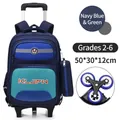 Navy and green rolling school bag for grades 2-6 with a 6-wheel climbing system - Navy with Green (with 6-Wheel Stair Climbing Trolley)
