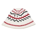 Texture de maille détaillée d'un chapeau cloche bohème aux motifs de vagues bicolores - M (56-58cm) / Beige