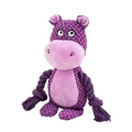 Purple hippo plush squeaky dog toy with durable purple cotton ropes for chewing - Hippo