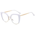 Cat eye semi-rimless glasses frame in white and gold with anti-blue light lenses - White