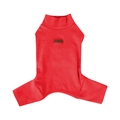 Pijama rojo para mascotas en tejido de canalé con diseño de cuatro patas y etiqueta - Rojo