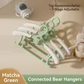 Adjustable green bear-shaped baby clothes hanger with multi-hook telescopic design - Lime Green
