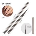 Detail view of 18mm professional nail liner brush with silver metal handle and dimensions - 18mm Single Piece / Gunmetal