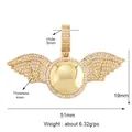 Golden wing pendant charm with pave-set zircon crystals and polished central dome - Large Wings / Gold