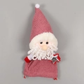 Christmas plush gift bag in grey-pink knit fabric with sequin star and drawstring - Santa Claus / Pink