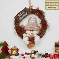 Christmas rattan wreath featuring a sequined snowman doll with Feliz Navidad sign - Small Brown Rattan Wreath - Snowman