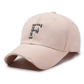 Light pink baseball cap with letter F embroidery and distressed brim detail - Adjustable / Pink