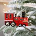 Decorazione natalizia trenino rosso in plastica appesa a un ramo innevato - Locomotiva 12*3.8*7cm