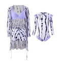 Three-piece purple tie-dye bikini with cover-up and matching girls' long sleeve swimwear - S / Lavender Purple / 3-Piece Set