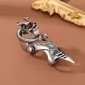 Gothic punk silver dragon joint ring with red gems and white pearl embellishment - Adjustable Open / N-Pearl Dragon Head Joint Ring