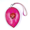 Porte-monnaie en cuir en forme de feuille rose avec détail coccinelle et porte-clés - Coccinelle Feuille (Rose)