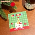 Cute green checkered Christmas card with white cat illustration in 10x10cm size - Style 2 Green - Colored Hat Puppy Header