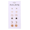 6 pairs of gold geometric earrings set featuring butterflies and pearls on display card - Gold (10321)