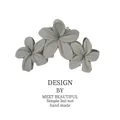 Matte finish frosted grey frangipani flower hair claw clip with triple flower design - Three-Flower Row / Green (Three Flower Style)