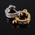 Zircon-studded C-shaped stainless steel earrings with silver and gold finish accents - NO 12