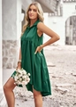 Robe verte sans manches élégante avec boutons et jupe à volants de style rétro - S / Vert