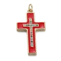 Collana con pendente a croce, cornice dorata, smalto rosso e zirconi multicolore - Oro con smalto rosso e centro multicolore
