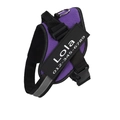 Adjustable purple tactical dog harness with reflective trim and customized ID name plate - Purple