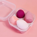 Set of 4 colorful teardrop and slanted makeup sponges in a clear plastic storage box - 4-Piece Set (Boxed) / Pink Series