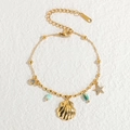 Bracciale vintage in acciaio inossidabile placcato oro 18k con ciondoli stella e conchiglia - Stile Conchiglia Stella Marina (B1110)