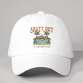 Weiße Baseballkappe mit tropischem SALTY DAY Aufdruck und verstellbarem Riemen - Einheitsgröße / Weiß