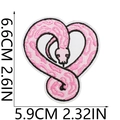 Pink heart embroidery patch with python snake motif and detailed dimensions 6.6x5.9cm - Snake Shape Pink Heart Style