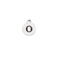 Close-up of a silver stainless steel round pendant with engraved letter O detail - Steel Letter O