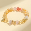 Mehrfarbiges Perlenarmband aus Kristall mit goldenem Schlangenanhänger und Schild - Hämatoid-Quarz Gelber Citrin Armband