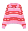 Dettaglio del colletto a polo e trama a righe sulla maglia in maglia colorata - S / A righe Rosa Rosso Bianco