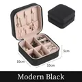 Portable mini jewelry box in modern black faux leather with velvet interior lining - Cross-grain PU-Black / 10*10*5cm