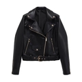 Damen Bikerjacke aus schwarzem PU-Leder mit goldenen Reißverschlüssen und Gürtel - XS / Schwarz