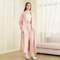 Roze koraalvlies dikke badjas en bijpassende broek pyjamaset voor de winter - M / Lichtroze (Dames)