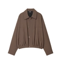 Brown long sleeve lapel bomber jacket with matte finish and metal snap buttons - XS / Tops