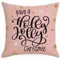Federa natalizia rosa con fiocchi d'oro e scritta Holly Jolly Christmas stampata - 45x45CM Lino Singola Faccia / Auguri Holly Jolly